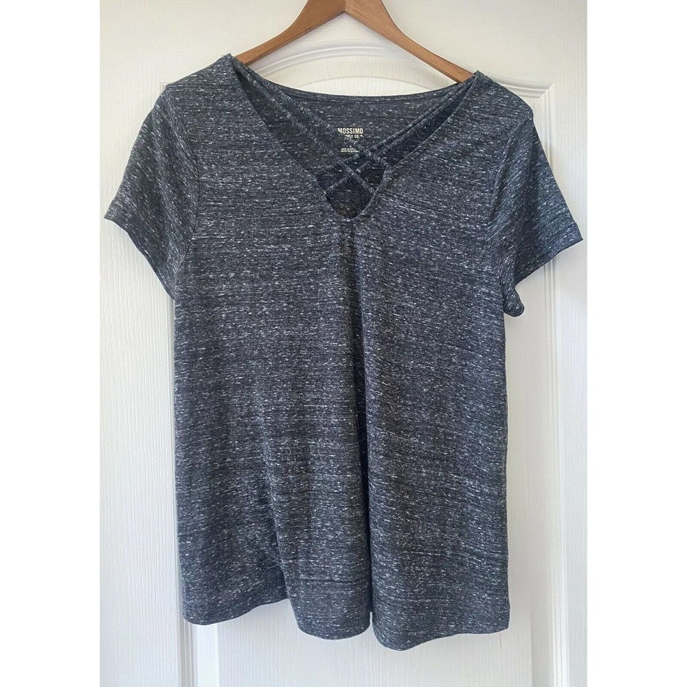 Mossimo Gray Short Sleeve Criss Cross V Neck Tee Size Medium